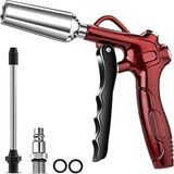 Güçlü Akış Nozulu Yüksek Hacimli Hava Üfleme Tabancası, 4.9 "Paslanmaz Çelik Uzatma ve 1/4 '' Standart Hızlı Fiş, Hava Kompresörü Aksesuarları için Pnömatik Alet ile Retro Kırmızı Hava Memesi Üfleyici
