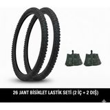 Güçlü Bisiklet Motosiklet 26 Jant Lastik Seti - 2 Dış Lastik 26X1.95 + 2 Iç Lastik Oto Kalın Sibop - Takım Bisiklet Lastiği