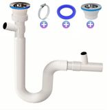 GÜÇLÜ Lavabo için esnek tahliye hortumu, çift çamaşır makinesi, bulaşık makinesi – sifon – 1 1/4 inç x 32 mm banyo – gider borusu, çıkarılabilir oluklu hortum – lavabo – 2 boru kelepçesi