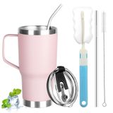 GUDEMAO 20oz Saplı Bardak, Paslanmaz Çelik Yalıtımlı Kapaklı ve Pipetli Bardaklar, Çift Duvarlı Vakum Yalıtımlı Bardak, Sızdırmaz, Yalıtımlı Seyahat Kupası Soğuk ve Sıcak Kahve Fincanı (Pembe)