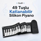 Gudli 49 Tuşlu Katlanabilir Slikon Piyano Taşınabilir, Hafif ve Çok Fonksiyonlu Dijital Piyano - Siyah