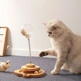 Gudli Kedi Oyuncağı Çift Katmanlı Döner Tabla Zeka Geliştirici Ödüllü Mama Oyunu - Kahverengi