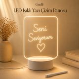Gudli LED Işıklı Yazı Çizim Panosu Usb’li, Silinebilir, Dekoratif Gece Lambası - Beyaz