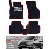 Guerrino Ford C-Max (2011-2024) Uyumlu Eva Paspas Tam Set–araca Özel,su Geçirmez,hızlı ve Kolay Montaj - Siyah - Kırmızı