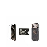 Guess 4g Yazı Logolu Iphone 17 Pro Max Uyumlu Telefon Kılıfı + Ekran Korucu + Kamera Lens Koruyucu 3in1 Kılıf Seti - Siyah