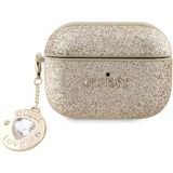 Guess Airpod Pro 2 Uyumlu Kılıf Guess Orjinal Lisanslı Glitter Elmas Kalp Süs Zincirli Gold