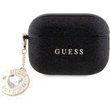 Guess Airpod Pro 2 Uyumlu Kılıf Guess Orjinal Lisanslı Glitter Elmas Kalp Süs Zincirli Siyah