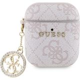 Guess Airpod Uyumlu Kılıf Guess Orjinal Lisanslı 4g Desenli Taşlı 4g Süs Zincirli Pembe