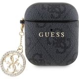 Guess Airpod Uyumlu Kılıf Guess Orjinal Lisanslı 4g Desenli Taşlı 4g Süs Zincirli Siyah