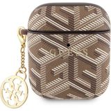 Guess Airpod Uyumlu Kılıf Guess Orjinal Lisanslı G Cube Desenli 4g Süs Zincirli Kahverengi