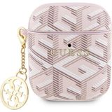 Guess Airpod Uyumlu Kılıf Guess Orjinal Lisanslı G Cube Desenli 4g Süs Zincirli Pembe