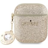 Guess Airpod Uyumlu Kılıf Guess Orjinal Lisanslı Glitter Elmas Kalp Süs Zincirli Gold