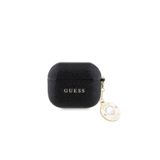 Guess Airpods 3.Nesil Uyumlu Kılıf Pu Deri Mavi Beyaz Çizgili Metal Logolu Siyah