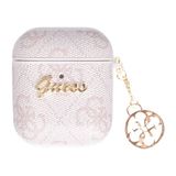 Guess Airpods Kılıf 4g Desenli Metal Script Logolu 4g Charm Sağdan Askılı Pu Deri Pembe