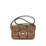GUESS Askılı çanta omuz çantası Janie Logo Convertible Xbody Flap Latte Logo açık kahverengi