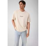 Guess Bisiklet Yaka Kısa Kollu Küçük Logolu Nakışlı Oversize Erkek Krem T-Shirt M6yı46k4232-G1cv