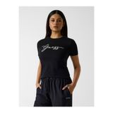 Guess Circe Nakışlı Logo Kadın T-Shirt, Siyah, M Beden
