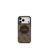 Guess Circle Classic Serisi Iphone 17 Pro Max Yazı Logolu Magsafe Uyumlu Kahverengi Telefon Kılıfı
