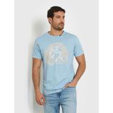 Guess Erkek Açık Mavi Baskılı Bisiklet Yaka Pamuklu Kısa Kollu T-Shirt M4GI22K8FQ4