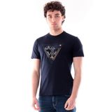 Guess Erkek Bisiklet Yaka Kısa Kollu Üçgen Logo Lacivert T-shirt, M Beden