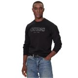 GUESS Erkek Jet Siyah Katı Yuvarlak Yaka Tam Kollu Pamuklu Polar Sweatshirt, Siyah, 44