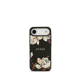 Guess Floral Serisi iPhone 17 Air Taneli Çiçek Desenli Metal Logolu Magsafe Uyumlu Siyah Telefon Kılıfı