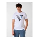 Guess Folco Erkek Bisiklet Yaka Üçgen Logo Baskılı Pamuk T-shirt, Beyaz, M