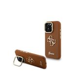 Guess Grained iPhone 16 Pro Kamera Standlı Kahverengi Telefon Kılıfı