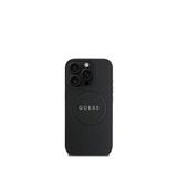 Guess Grained iPhone 16 Pro Yazı Logolu Magsafe Uyumlu Siyah Telefon Kılıfı