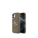 Guess Grained iPhone 17 4G Desenli Metal Büyük Logolu Kahverengi Telefon Kılıfı