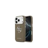Guess Grained iPhone 17 Pro 4G Desenli Metal Büyük Logolu Kahverengi Telefon Kılıfı