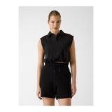 Guess Habi Kolsuz Kadın Polo Crop T-shirt, Siyah, L Beden