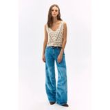 Guess Indigo Baskılı Geniş Paça Kadın Jean Pantolon, Mavi, 29-34 Beden