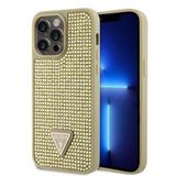 Guess İphone 13 Pro Max Uyumlu Kılıf Orjinal Lisanslı Taşlı Arka Yüzey Üçgen Logolu Kapak Gold