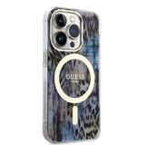 Guess iPhone 14 Pro Uyumlu Orjinal Lisanslı Kılıf Magsafe Şarj Leopar Desenli Kapak