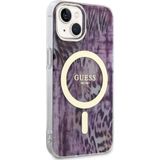 Guess iPhone 14 Uyumlu Orjinal Lisanslı Kılıf Magsafe Şarj Leopar Desenli Kapak