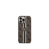 Guess iPhone 15 Pro Kahverengi Printed 4G Şerit Logolu Magsafe Uyumlu Telefon Kılıfı