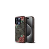 Guess Iphone 15 Pro Magsafe Uyumlu Gül Baskılı Desenli Yazı Logolu Telefon Kılıfı - Kahverengi