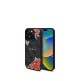 Guess Iphone 15 Pro Magsafe Uyumlu Gül Baskılı Desenli Yazı Logolu Telefon Kılıfı - Siyah