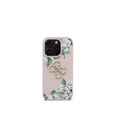 Guess iPhone 15 Pro Max 4G Logolu Gül Desenli Magsafe Uyumlu Pembe Telefon Kılıfı