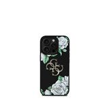 Guess iPhone 15 Pro Max 4G Logolu Gül Desenli Magsafe Uyumlu Siyah Telefon Kılıfı