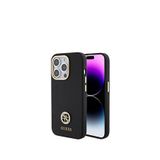 Guess Iphone 15 Pro Max 4g Logolu Yazı Ve Taşlı Metal Kamera Çerçeveli Telefon Kılıfı - Siyah
