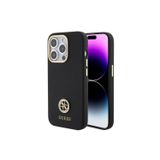 Guess İphone 15 Pro Max Kılıf Uyumlu Lisans Yazı Ve Taşlı 4G Logolu Kamera Çerçeveli Silikon Siyah