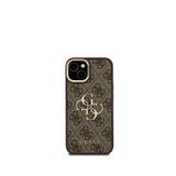 Guess Iphone 15 Pro Max Pu Deri Kamera Standlı Metal Büyük 4g Yazı Logolu Kahverengi Telefon Kılıfı