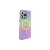 Guess İphone 15 Pro Max Uyumlu Kılıf Lisans Magsafe Şarj Özellik Yazı Logo Iridescent Pembe