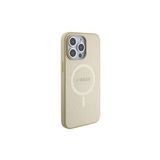 Guess İphone 15 Pro Max Uyumlu Kılıf Lisanslı Magsafe Şarj Özellikli Yazı Logolu Saffiano Krem