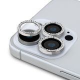 Guess İphone 15 Pro Max Uyumlu Lisanslı Rhinestone Taşlı Lens Koruyucu Gümüş