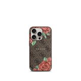 Guess iPhone 15 Pro Rose Desenli Magsafe Uyumlu Kahverengi Telefon Kılıfı