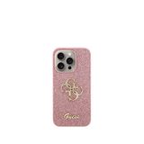 Guess Iphone 15 Pro Uyumlu Glitter 4g Logolu Pembe Silikon Kılıf