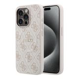Guess İphone 15 Pro Uyumlu Kılıf Lisanslı M-Safe Kabartmalı 4G Desenli Yazı Logolu Kapak Pembe